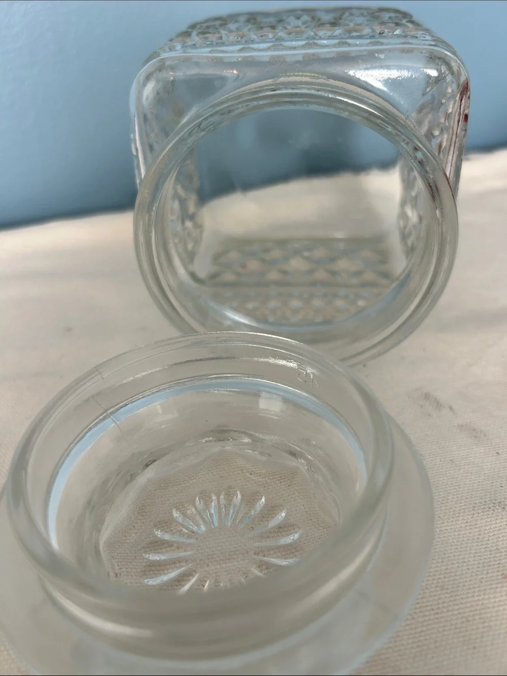 Vintage Anchor Hocking Clear Cut Glass Decorative Canister , Candy Dish